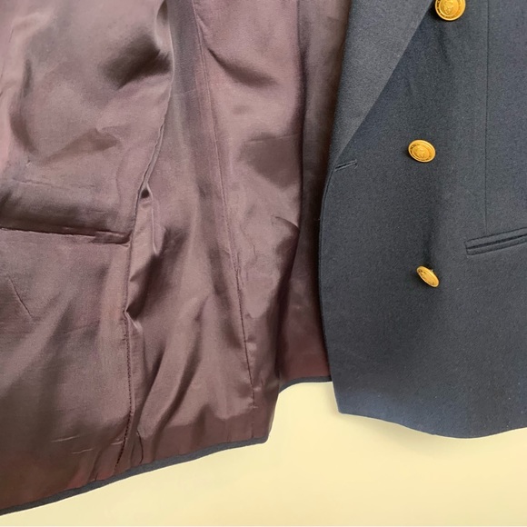 Vintage 80s 90s Talbots Blazer Double Breasted Gold Buttons Navy Blue 4P Wool - Picture 10 of 11